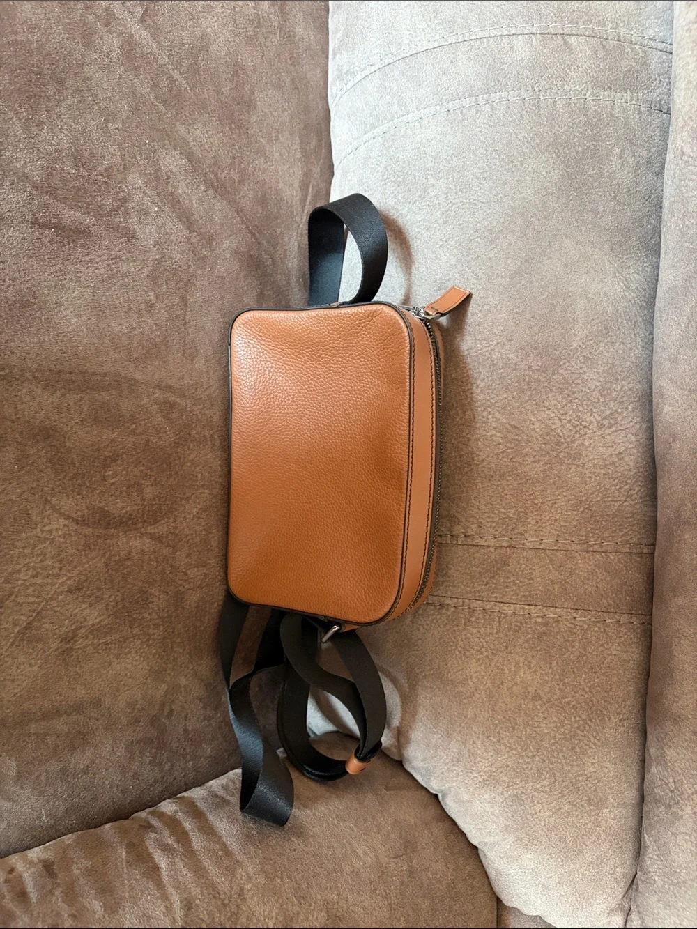 Michael Kors Cognac Pebbled Leather Belt Bag with Black Strap